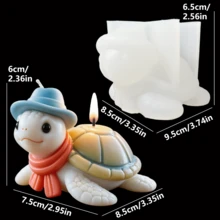 可爱戴绅士帽的乌龟硅胶蜡烛模具，DIY戴围巾乌龟蜡烛模具，适用于树脂、石膏、粘土、混凝土、水泥工艺品、礼品和家居装饰 - 白色 - 查看 2
