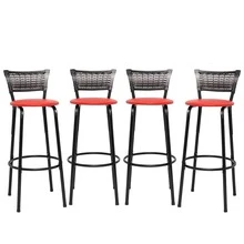 Set Of 4 High Stools With Black Frame And Gradient Wicker Backrest - Ideal For Counters, Islands, Worktops, Gourmet Areas, Bars, American Kitchens, And Pools - 紅座 - 查看 7