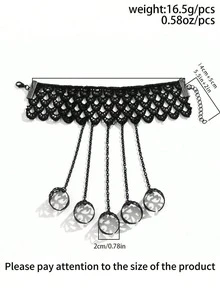 1 件黑色蕾丝手指和腕链手链，金属连接手链，适合女士，派对珠宝 - 黑色 - 查看 6