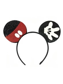 1个闪亮米妮老鼠耳朵发箍，可爱卡通米妮耳朵，闪亮米妮耳朵发箍，公主风闪亮耳朵发箍带蝴蝶结，适合学生派对、化装舞会、角色扮演、主题公园和其他场合