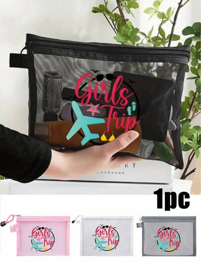 Túi đựng mỹ phẩm lưới họa tiết du lịch, túi đựng đồ di động màu đỏ có đệm khí, túi đựng mỹ phẩm in hình "Chuyến đi của các cô gái" và máy bay, túi chăm sóc da, đồ dùng cần thiết khi đi du lịch, đồ dùng ký túc xá, quà tặng cho nữ, quà tặng khiêu vũ, quà tặng cô dâu, quà tặng mẹ, quà sinh nhật, quà cho vũ công, quà cho các cô gái, túi đựng đồ cho nữ, quà tặng du lịch cho bạn bè và người yêu, đồ dùng phòng tắm, túi đựng son môi và mỹ phẩm.