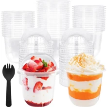50/100Pack Plastic Parfait Cups With Dome Lids, Dessert Cups, 12/16oz Yogurt Parfait Cups With Sporks, Clear Plastic Cup With Dome Lids (No Hole) For Yogurt, Dessert, Ice Cream, Cupcake, Snacks, Pudding, Fruits - 12 oz - 查看 12