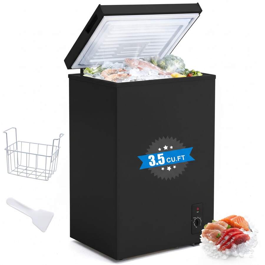 PLENTORA 3.5 Cu.Ft Chest Freezer, Energy Efficient & Quiet Deep Freezer With Adjustable Thermostat, Removable Basket & Defrost Drain – Compact Freezer For Home, Garage, Apartment & Dorm - US B Type Plug(110-127V) - View 1