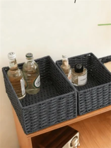 Handmade Woven Storage Baskets, Bathroom Vanity Organizer Racks, Kitchen Snack & Candy Racks, Office/Study Bookcases, Stationery & Medicine Boxes, Toy Storage Baskets, Vanity Makeup & Skincare Organizer Racks, Home Decor Baskets, Gift Baskets, Cosmetic Storage Baskets, Living Room Storage Baskets - Black - View 4