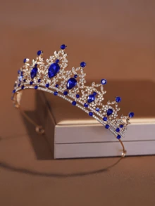 1件优雅合金皇冠，蓝色水晶水钻新娘皇冠，优雅迷人，适合婚礼、舞会、派对等场合。 - 寶藍色 - 查看 3
