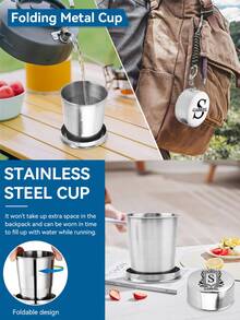 Customized Stainless Steel Collapsible Travel Cup, Personalized Minimalist Camping Folding Cup, Customized 304 Stainless Steel Folding Cup, Personalized Travel Cup, Foldable Metal Travel Collapsible Cup, Engraved Outdoor Folding Cup Travel Folding Cup Keychain, Suitable For Outdoor Camping, Hiking, Driving - Multicolor - View 7