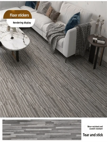 1 Roll, Thickened Wood Grain PVC Self-Adhesive Floor Stickers Waterproof Floor Wall Stickers Indoor Home Decoration Wallpaper Peeling Paste Waterproof Wear-Resistant Stickers