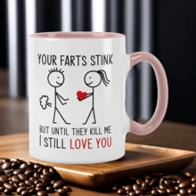 [Your Stinks Love Cup] 11oz Ceramic Double-Sided "Your Stinks" Love Cup - Reusable Beverage Container, Perfect Anniversary And Valentine's Day Gift - Multicolor - View 9