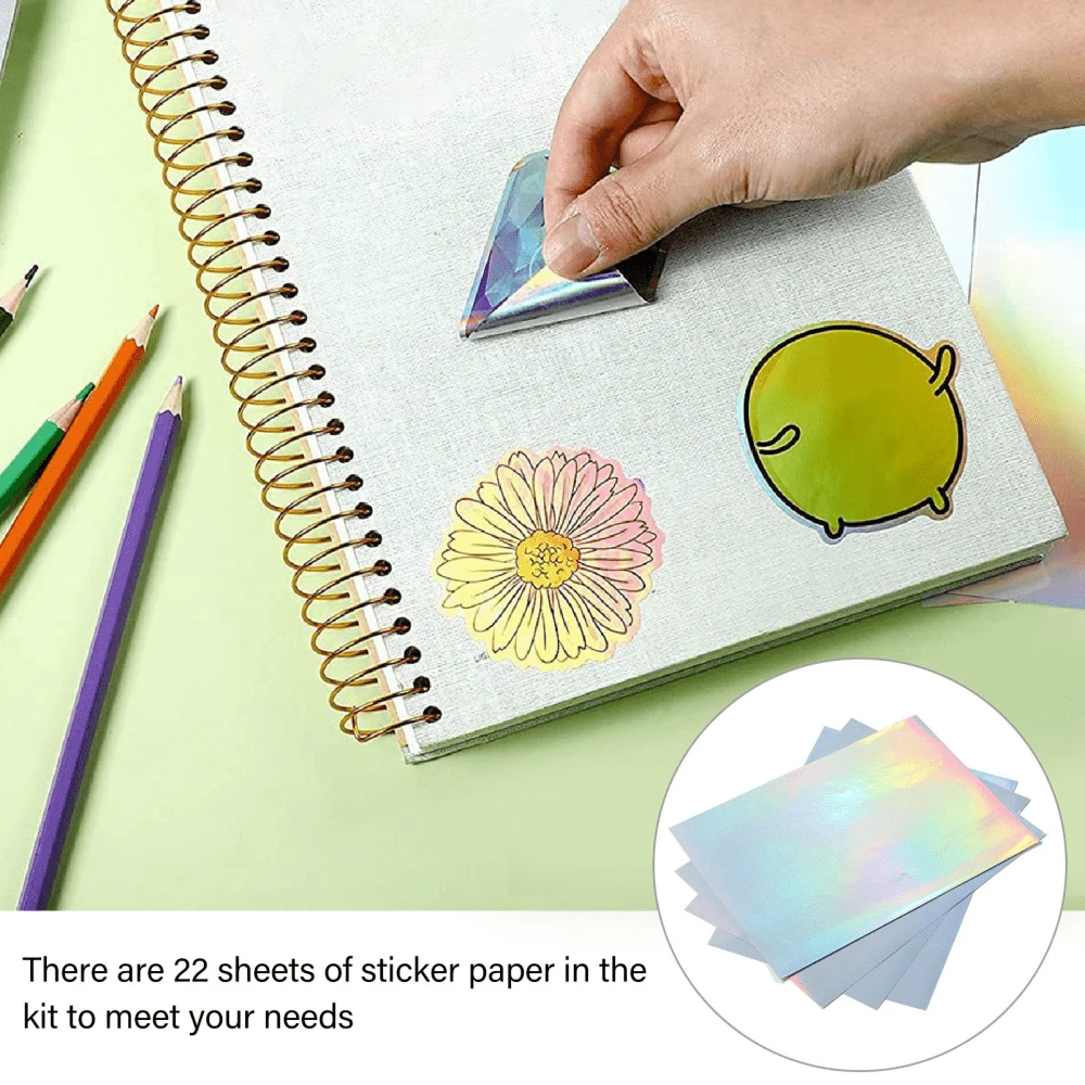 Papel adhesivo láser A4 para impresora de inyección, 22 hojas/paquete. Absorbe tinta rápidamente sin difusión ni manchas, imágenes nítidas. Resistente al agua y eficiente. Con película de aluminio, seca rápido. Apto para impresoras de inyección. Ideal para imprimir fotos, álbumes, carteles, cartas, libros y proyectos DIY. Cantidad suficiente para cubrir diversas necesidades. - Blanco - Ver 1