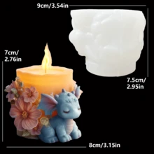 1个可爱大耳朵龙扛着玫瑰柱形硅胶蜡烛模具，DIY害羞小龙戴花耳环造型蜡烛模具，适用于树脂、石膏、粘土、混凝土，可用于工艺品、礼品、家居装饰，适用于各种节日 - 白色 - 查看 2