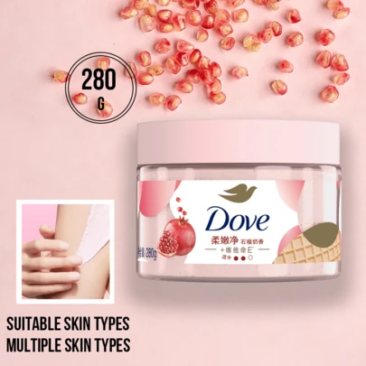 Dove Nourishing Essence Body Scrub (Pomegranate Milk Scent), 280g Full-Size/ 20g Mini-Size, Enriched With Vitamin E For Skin Conditioning, Full-Body Gentle Exfoliating & Cleansing Scrub, Helps Brighten Dull Skin And Improve Uneven Tone, Leaves Skin Smooth, Soft And Radiant, Light Texture Suitable For Multiple Skin Types, Ideal For Daily Body Care At Home Or Travel