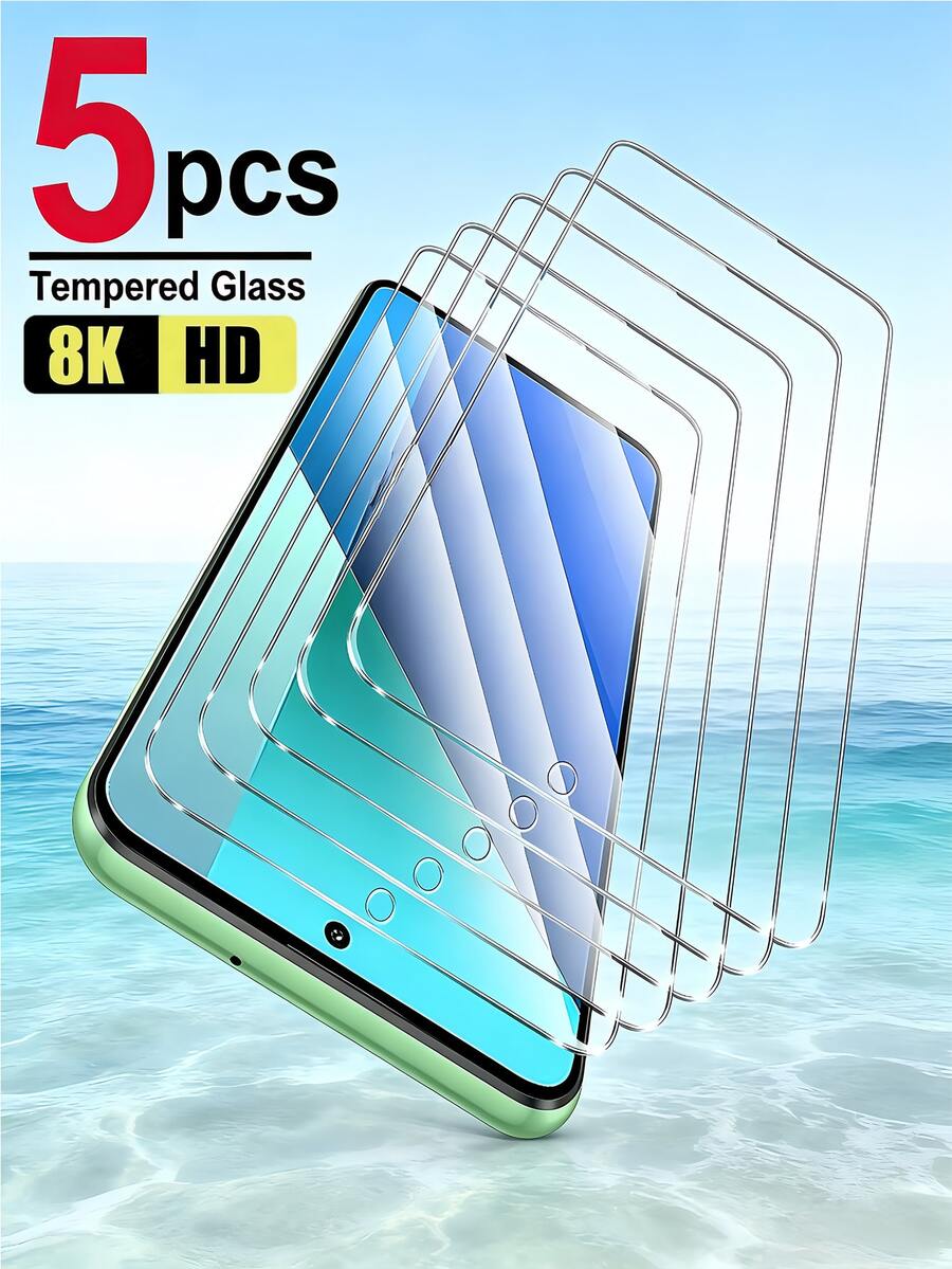 Shockproof Tempered Glass Screen Protector 5pcs High Definition Tempered Glass Screen Protector Compatible With Samsung Galaxy S26 S25 S24 / 17 16 Honor 15T Poco Note 15 Full Coverage 9H Hardness Anti-Fingerprint Spring Gift