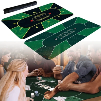 1pc Texas Poker Table Mat, 47" X 24" Blackjack Game Pad With Carrying Bag, Waterproof Professional Poker Mat, Non-Slip Rubber Bottom, Chip Tray, Backyard Card Game, Foldable Casino Table Mat, Suitable For Up To 10 Players Game Night