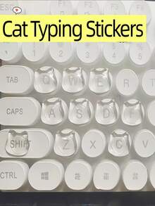 4/10个猫形透明键帽 - 亮面猫眼设计，白色指甲保护套，适用于QWERTY键盘，适用于PC/笔记本电脑，可爱电脑和猫咪爱好者DIY打字辅助工具，键盘游戏，趣味键盘，键盘和平板电脑保护套 - 彩色 - 查看 4