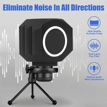 1个带麦克风支架和手机支架的麦克风防风罩，录音隔离罩，麦克风隔离球吸音泡沫防风罩，适用于大型麦克风、录音棚设备、室内外录音 - 彩色 - 查看 4