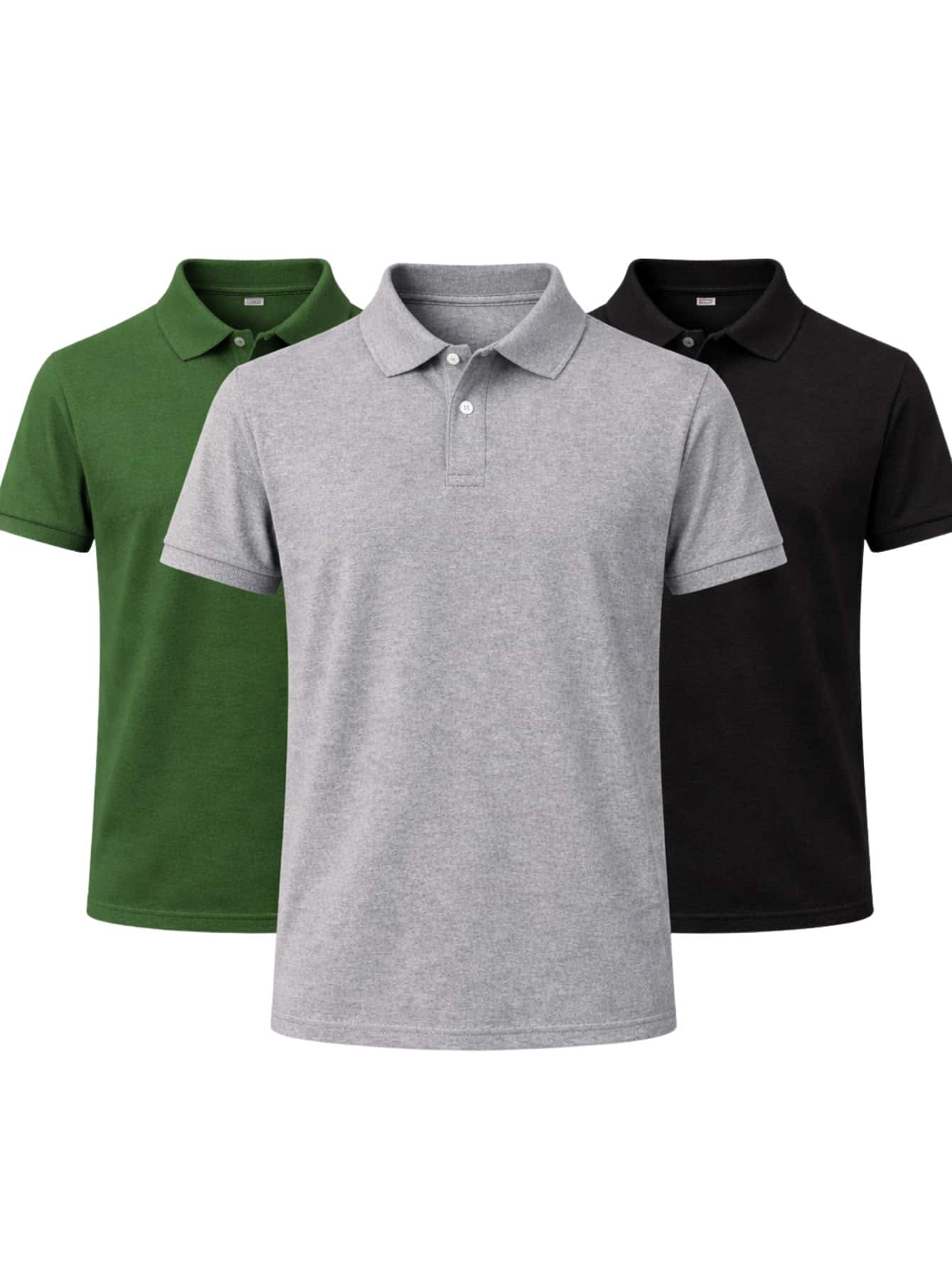 Kit 3 Premium Piquet Men's Polo Shirts – Casual & Social - 綠色M+灰色+藍色M - 查看 1