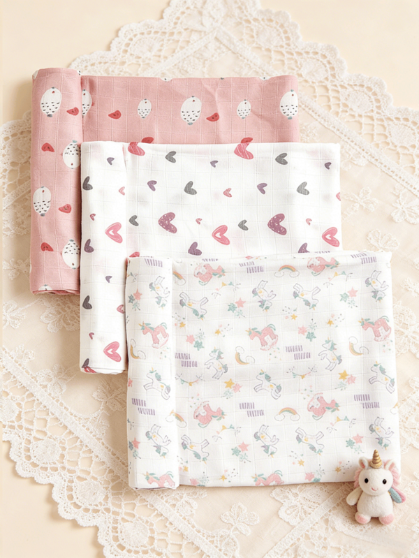 3 Pcs/Set Oeko-Tex Certified Comfortable Breathable Heart, Unicorn, Fish Printed Nursing Cover Scarf