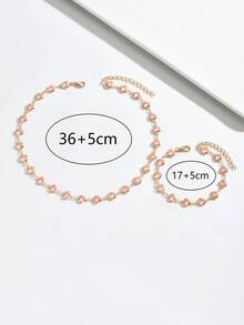 Bộ 1 dây chuyền + 1 vòng tay, trang sức hình trái tim ombre tối giản, sang trọng, gợi cảm, đa năng, phù hợp cho nữ giới đeo hàng ngày, đi làm, dự tiệc, làm quà tặng ngày Valentine (Số lượng trái tim ngẫu nhiên) - Màu Hồng baby - Xem 3