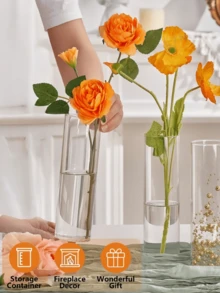 1个/3个透明玻璃水培花瓶，浪漫情人节装饰，简约奢华家居饰品，适合客厅焕新、办公桌改造、婚礼派对装饰 - 透明直筒 - 查看 3