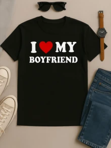 I Love My Girlfriend T-Shirt,I Heart My Girlfriend Shirt,Valentine's Day Tee Shirt,Valentine Gift, Boyfriend Shirt For Her,Valentine Day Gift - Black - View 1