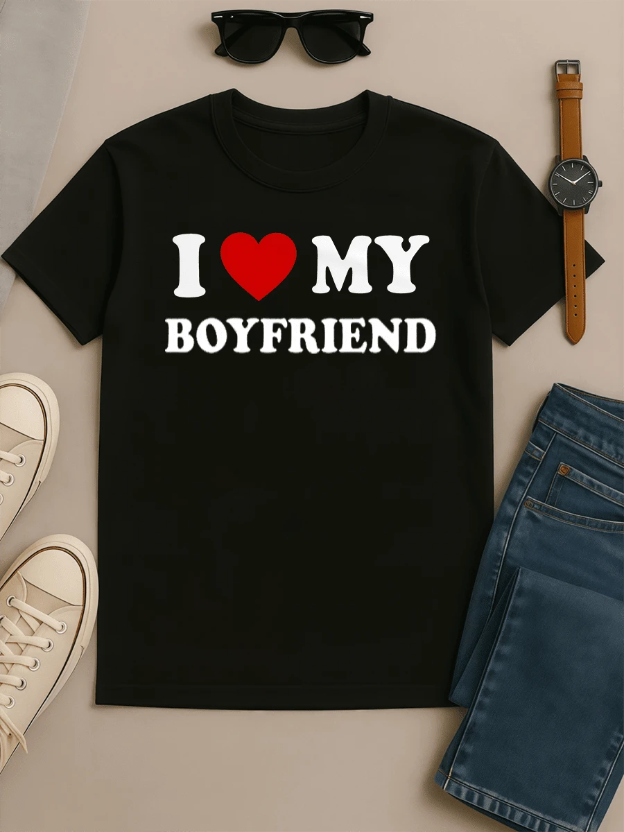 I Love My Girlfriend T-Shirt,I Heart My Girlfriend Shirt,Valentine's Day Tee Shirt,Valentine Gift, Boyfriend Shirt For Her,Valentine Day Gift - Black - View 1