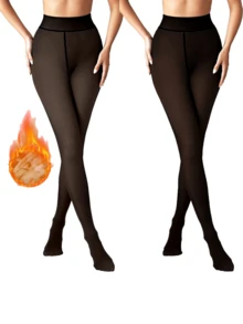 2 Pairs Of Women's Winter Warm Fleece Lined Leggings. Winter Comfortable Fleece Leggings. Plus Size Available. Single Lining. Seamless Style. Fashionable And Comfortable Women's Clothing. Warm Style. Fashionable And Comfortable Women's Clothing. - 彩色 - 查看 28