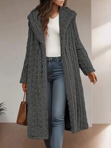 Women's Casual Long Sleeve Collar Long Trench Coat With Regular Hem - 灰色(材質升級) - 查看 1