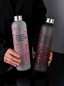 1pc 1000ml Matte Water Bottle, Butterfly, Daisy, Heart Decor, Large Capacity, School, Outdoor, Best Gift For Girlfriend, Sports Water Bottle - Multicolor - View 3