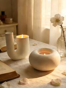 Nordic Modern Simple White Ceramic Candle Holder, Round Candle Holder For Tabletop, Home, Dining Table, Wedding, Holiday Decor - White Candlestick - View 7