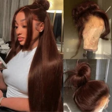 ZHENDEFA Invisi Strap 360 Lace Front Wig, Chocolate Brown Straight Hair, 200% Density, 4# HD Transparent Lace Front Wig, Pre-Plucked, For Women