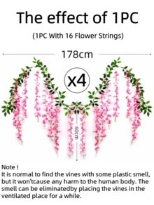 Nejlue Artificial Flowers/Plants1111 Home & Living 1/2/4 vòng hoa tử đằng nhân tạo, vòng hoa dây tử đằng nhân tạo treo, dây leo giả, vật trang trí, thích hợp cho trang trí nhà cửa, trang trí phòng ngủ, trang trí sân vườn, trang trí tường, trang trí trong nhà/ngoài trời, trang trí phòng ngủ, trang trí đám cưới, trang trí bàn ăn, trang trí tiệc, trang trí sinh nhật, trang trí ngày Valentine. - 1 bộ 16 bông hoa - Xem 9