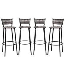 Kit 4 Banquetas Alta Estrutura Preta Encosto Junco Degradê Ideal Para Balcão Ilha Bancada Área Gourmet Bar Cozinha Americana Piscina - Assento Floral Marrom - Visão 2