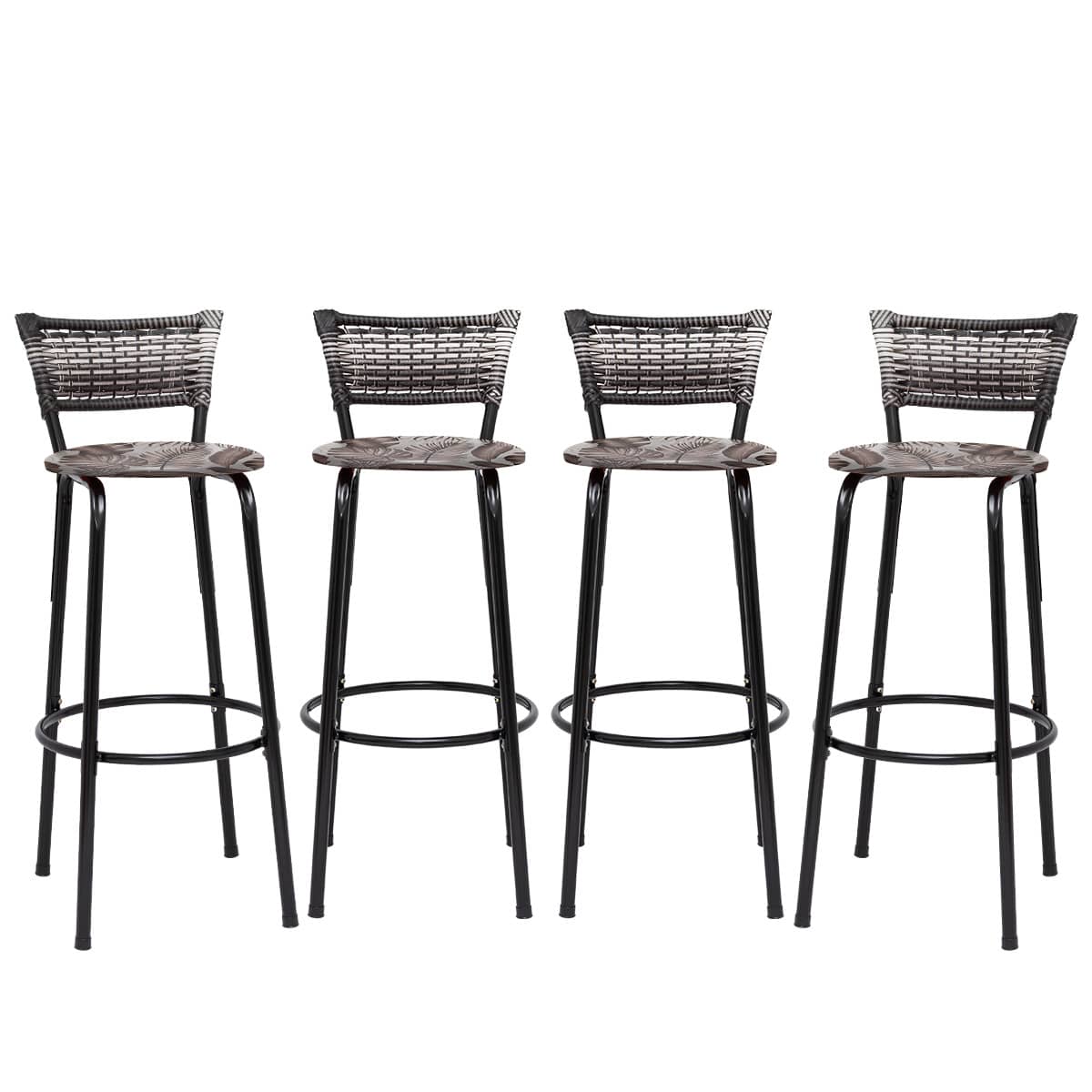 Kit 4 Banquetas Alta Estrutura Preta Encosto Junco Degradê Ideal Para Balcão Ilha Bancada Área Gourmet Bar Cozinha Americana Piscina