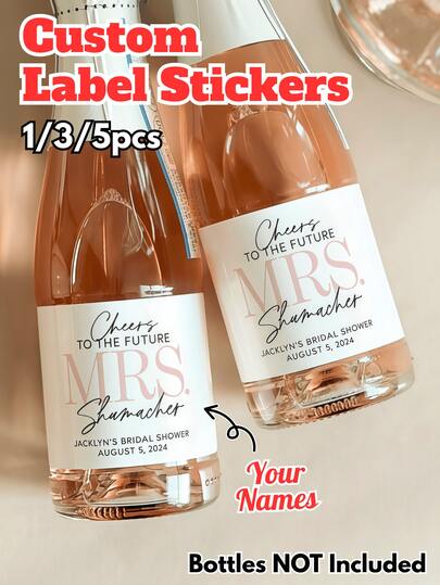 Nhãn rượu in chữ theo yêu cầu, nhãn dán chai rượu cá nhân hóa, nhãn tiệc cưới thiết kế đen trắng, nhãn dán cầu hôn "Chúc mừng tương lai", phụ kiện hộp quà cho phù dâu, nhãn dán chữ cái in hoa vui nhộn cho tiệc cưới.