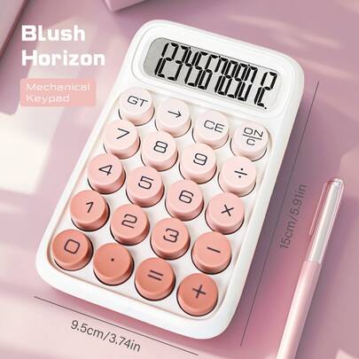 Mini Gradient Calculator: 12-Digit LCD Display & Clicky Aesthetic Keys | Ultra Portable Desk Essential For Office & School