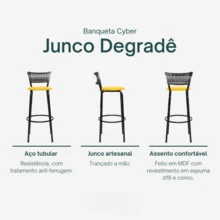 Set Of 4 High Stools With Black Frame And Gradient Wicker Backrest - Ideal For Counters, Islands, Worktops, Gourmet Areas, Bars, American Kitchens, And Pools - Yellow Seat - View 3
