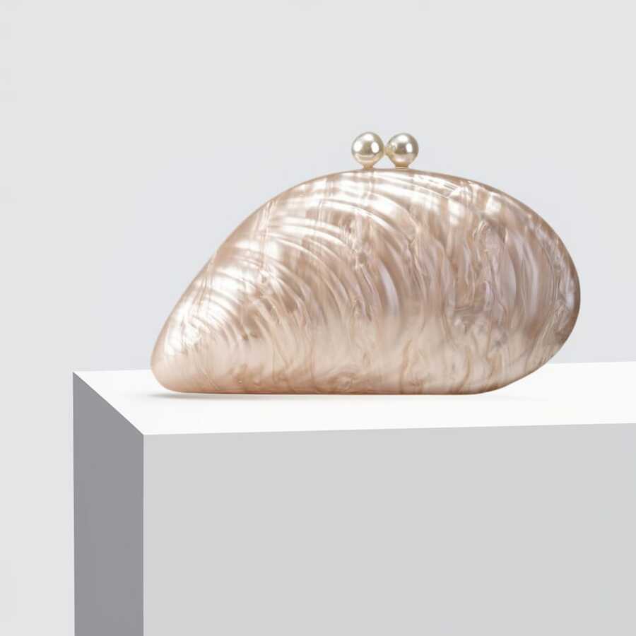 Women Seashell Chain Shoulder Bag Acrylic Evening Clutch Bag Glitter Marble Purse Handbag For Wedding - 香檳色 - 查看 1