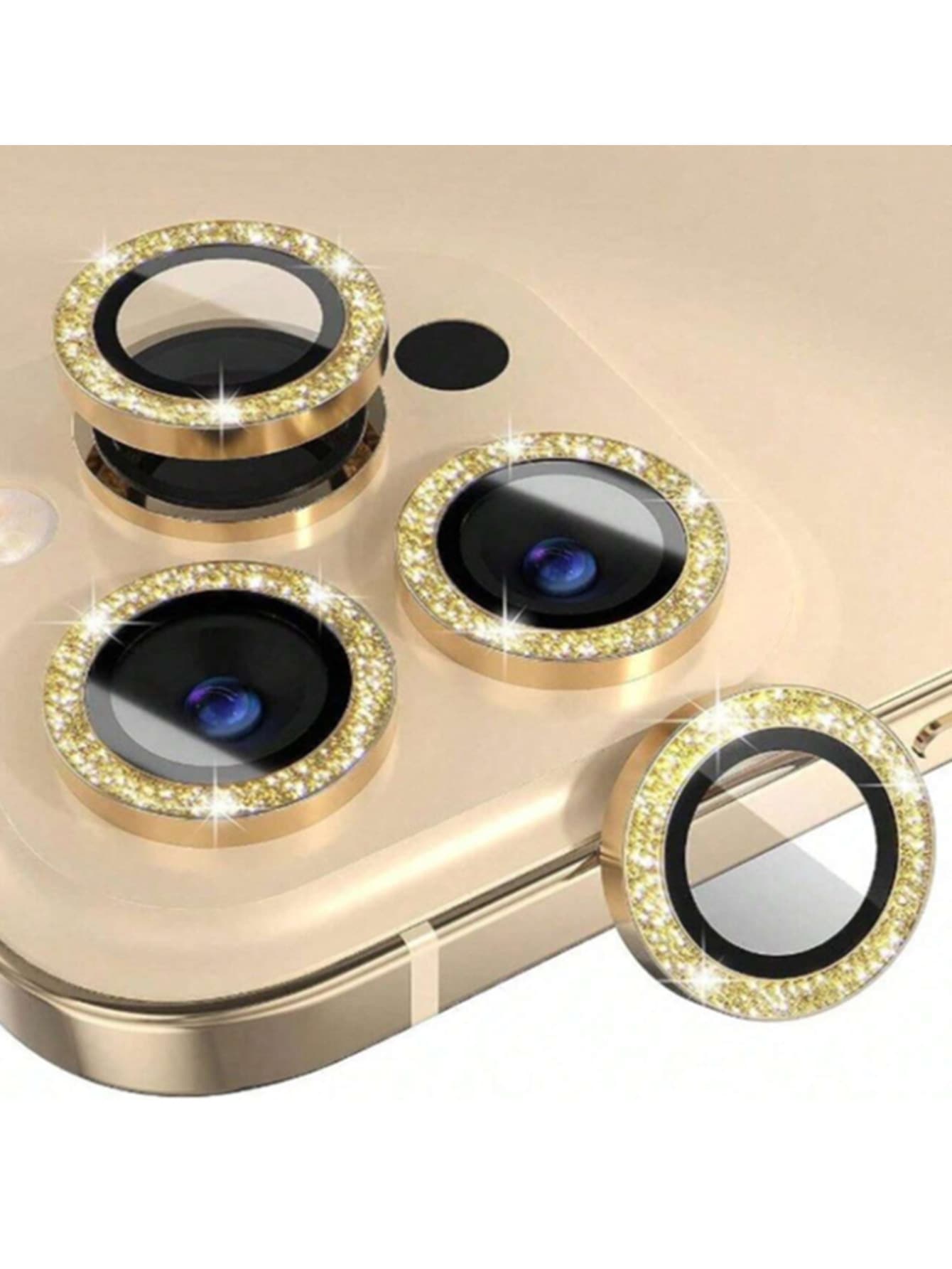 3d Eagle Eye Camera Lens Film Compatible With IPhone With High Definition Reinforced Tempered Glass Metal Camera Lens Protector With Rhinestone Decor, Anti-Scratch, Anti-Shock, Light Luxury Fashion Mobile Phone Accessory Applicable To Daily Shield, Office, Home Daily Shield Office Home Phone Camera Cover Sparkling Crystal Waterproof Shockproof Anti-Fall Scratch Resistant - Gold - View 1