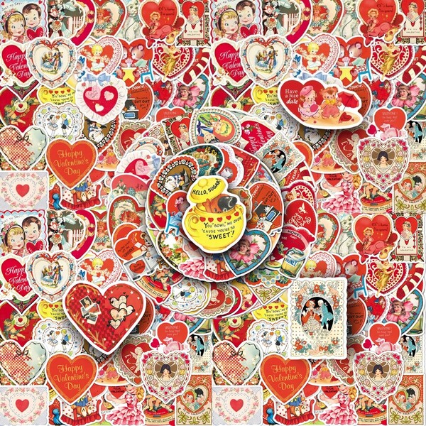 50 pezzi Adesivi retrò e romantici a tema San Valentino, con disegni carini e cuori, serie di vacanze romantiche, adatti per scrapbooking, diari, quaderni, laptop, borracce, auto, ecc. Design a tema religioso con messaggi positivi, ottimo regalo
