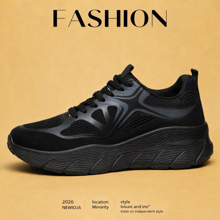 Women's Sneakers With A Breathable Mesh Upper And A Soft, Flexible EVA Sole, Offering Breathability And Sweat Absorption. Ideal For Daily Commutes, Light Jogging, Walks In The Park, And Casual Shopping. They Absorb Impact, Are Comfortable, Lightweight, And Won't Tire Your Feet. These Casual, Multifunctional, Height-Increasing Sneakers Are Ideal For Both Men And Women And Make A Perfect Valentine's Day Gift. - 黑色 - 查看 1
