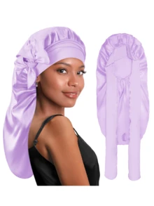 1件新款女士真丝睡帽，缎面睡帽带头带，适合编发，加长款真丝睡帽，女士专用。 - 彩色 - 查看 5