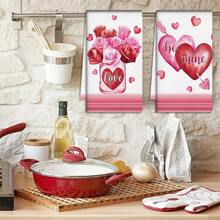 2/4/48条装情人节厨房毛巾，浪漫心形玫瑰图案涤纶洗碗布，吸水性强，柔软耐用，适合日常厨房清洁，营造情人节氛围，实用又美观的家居用品，情人节及婚礼装饰，多用途清洁毛巾 - 彩色 - 查看 6