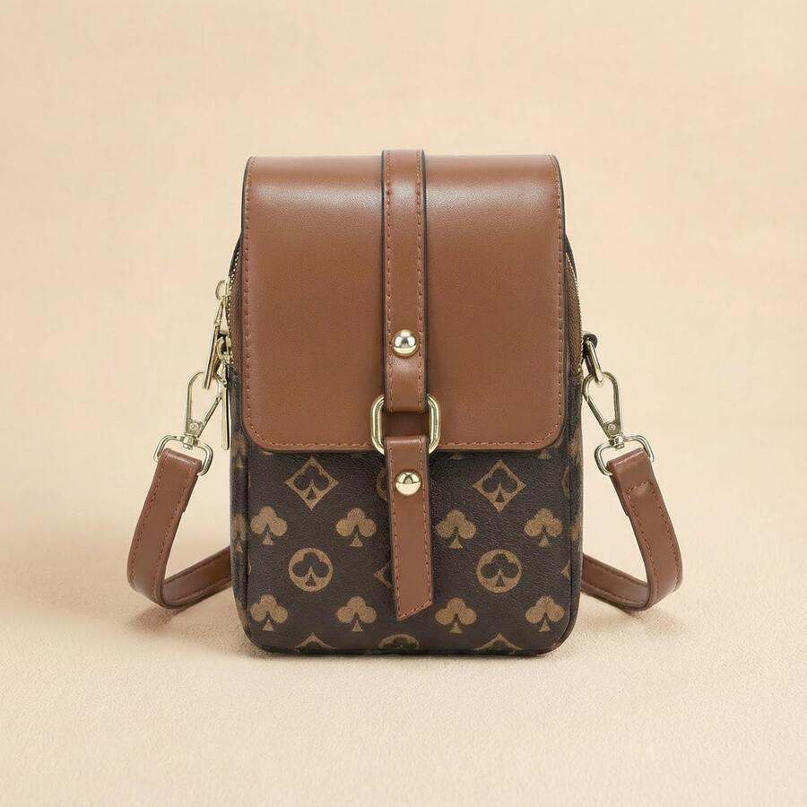 LEATVOOK New Fashion Classic Versatile PU Waterproof Fabric Shoulder Bag, Printed Design Metal Chain Decoration Design French Baguette Bag, Women's Shoulder Bag Suitable For Shopping. Commuting, Travel Use, Best Mother's Day And Valentine's Day Gifts - 棕色 - 查看 1