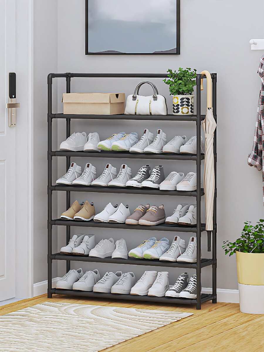 6/7 Tier Shoe Rack, Simple Entryway Multi-Layer Dust-Proof Home/Dorm Shoe Storage Cabinet - White - View 1