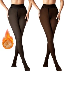 2 Pairs Of Women's Winter Warm Fleece Lined Leggings. Winter Comfortable Fleece Leggings. Plus Size Available. Single Lining. Seamless Style. Fashionable And Comfortable Women's Clothing. Warm Style. Fashionable And Comfortable Women's Clothing. - 彩色 - 查看 4