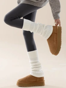 1/2 Pair White Knitted Leg Warmers, Thick Fleece Lining For Women, Y2K Style, Comfortable & Warm For Autumn/Winter