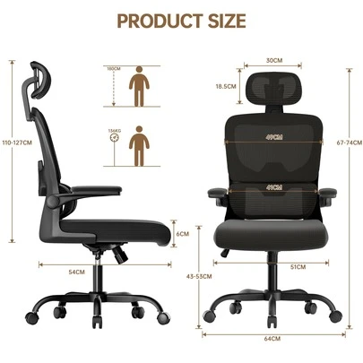 GartistGo Ergonomic Office Chair With Adjustable Headrest, Dynamic Lumbar Support And Backrest, Ergonomically Reclining Case, 360° Pivoting Wheel For The Home & Office