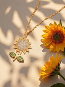 1件向日葵吊坠项链，时尚奢华设计珠宝配饰，适合日常/派对/节日/生日佩戴，礼品 - 彩色 - 查看 1