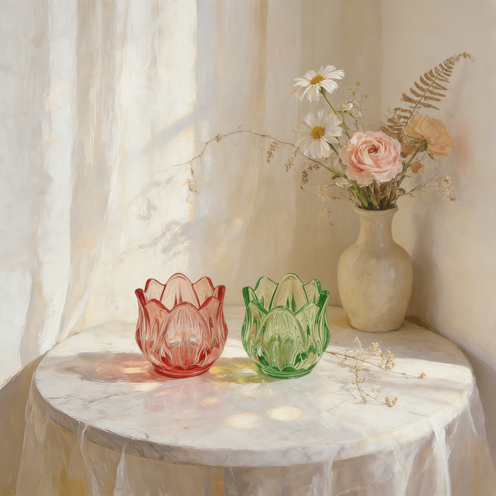 Tulip Shaped Glass Candle Holder, Suitable For Home Decor, Living Room Decor, Bedroom Decor, Holiday Decor, Tabletop Decor, Gift For Her, Girlfriend, Souvenir - Color - View 3