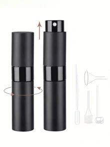 2pcs + 4pcs Accessories 8ML Refillable Rotating Perfume Travel Spray Bottles, Includes 2pcs Spray Bottles, 1pc Funnel, 1pc Dropper, 1pc Spring Straw, 1pc Dispenser, Mini Portable Refillable Atomizer